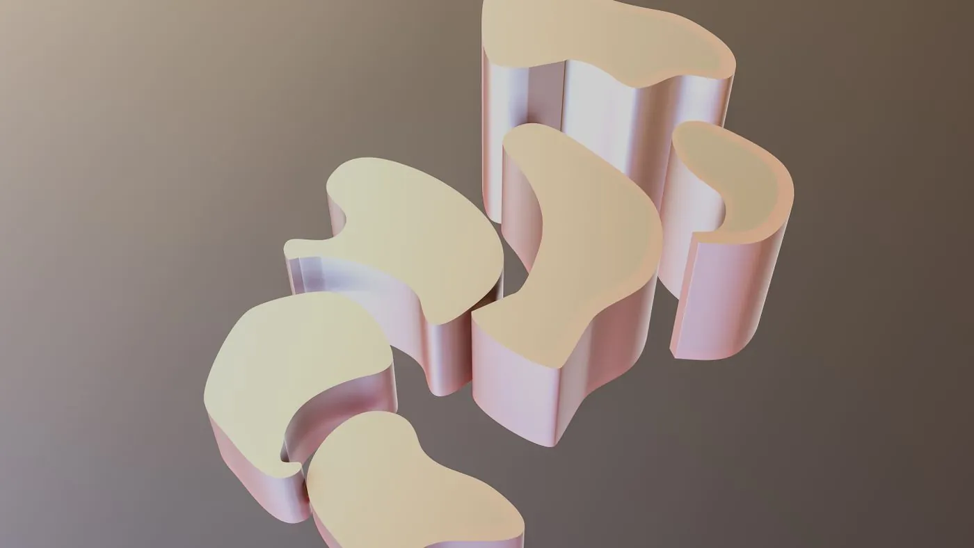 Soft pink three-dimensional shapes on a pale background